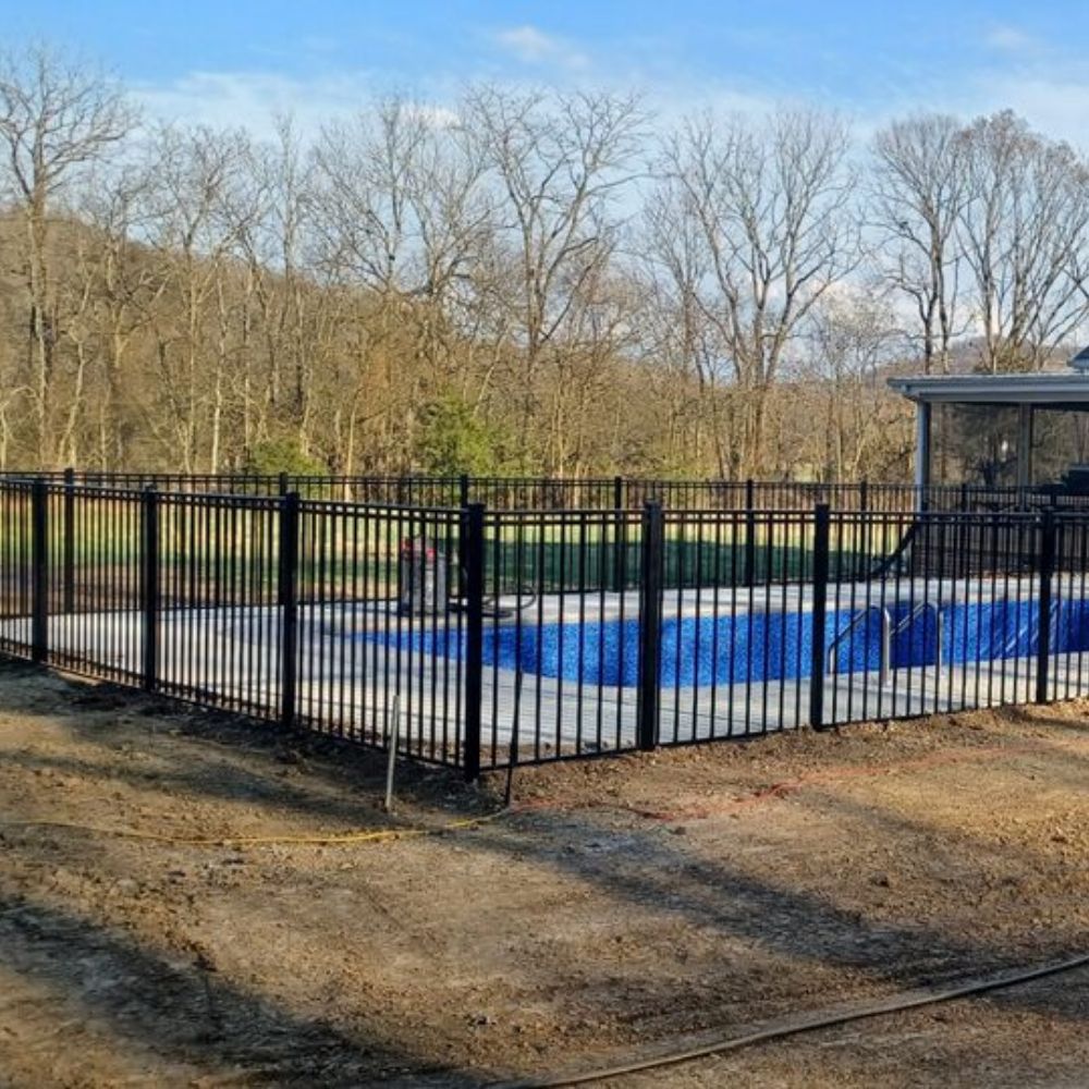 Black Aluminum Fence for a backyard with a pool
